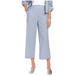 Halogen Wide Leg Cropped Pants Chambray High Waist Size 8 Linen Blend